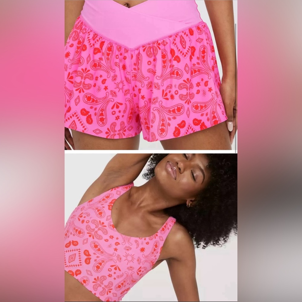 SET** Aerie Pink Floral Bandana Print Offline Crossover set